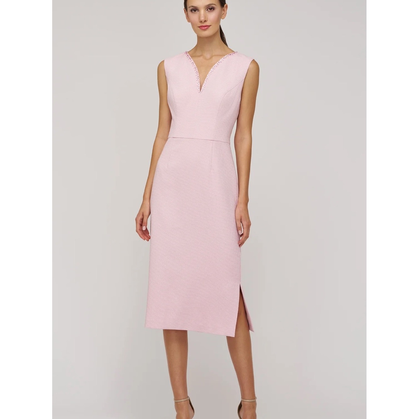 Kay Unger Elliana Midi Dress Sleeveless Textured Sheath Pink Size 6